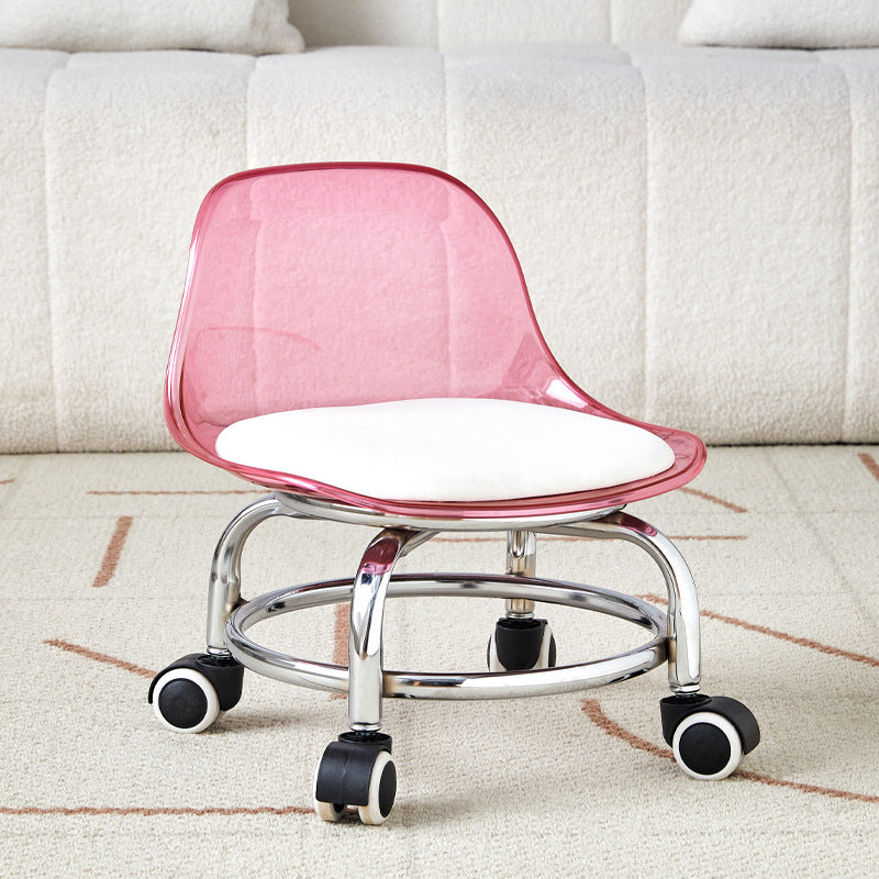 Acrylic swivel stool with low seat, silent transparent backrest, small chair with casters, baby-sitting stool, trendy shoe changing stool