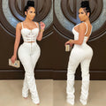 X5215    pure colorsexy women's suspenders chest zipper vest pants two-piece set