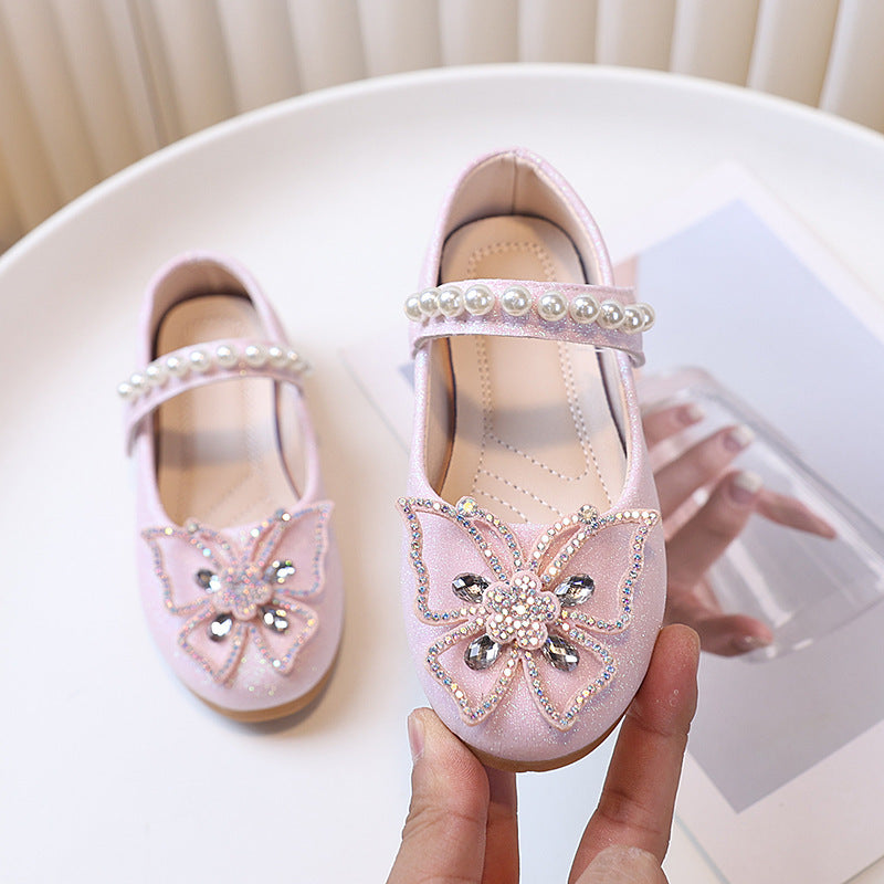 spring new arrival: cross-border bowknot pearl leather shoes - stylish princess shoes for girls