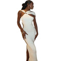 Fashion style insexport women's pure colordresssexyhalter sleeveless cut outbackless slit skirt trendy dress