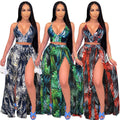 Amazon hot selling summer women's fashion sexy camisole printed swing skirt two-piece beach dress set