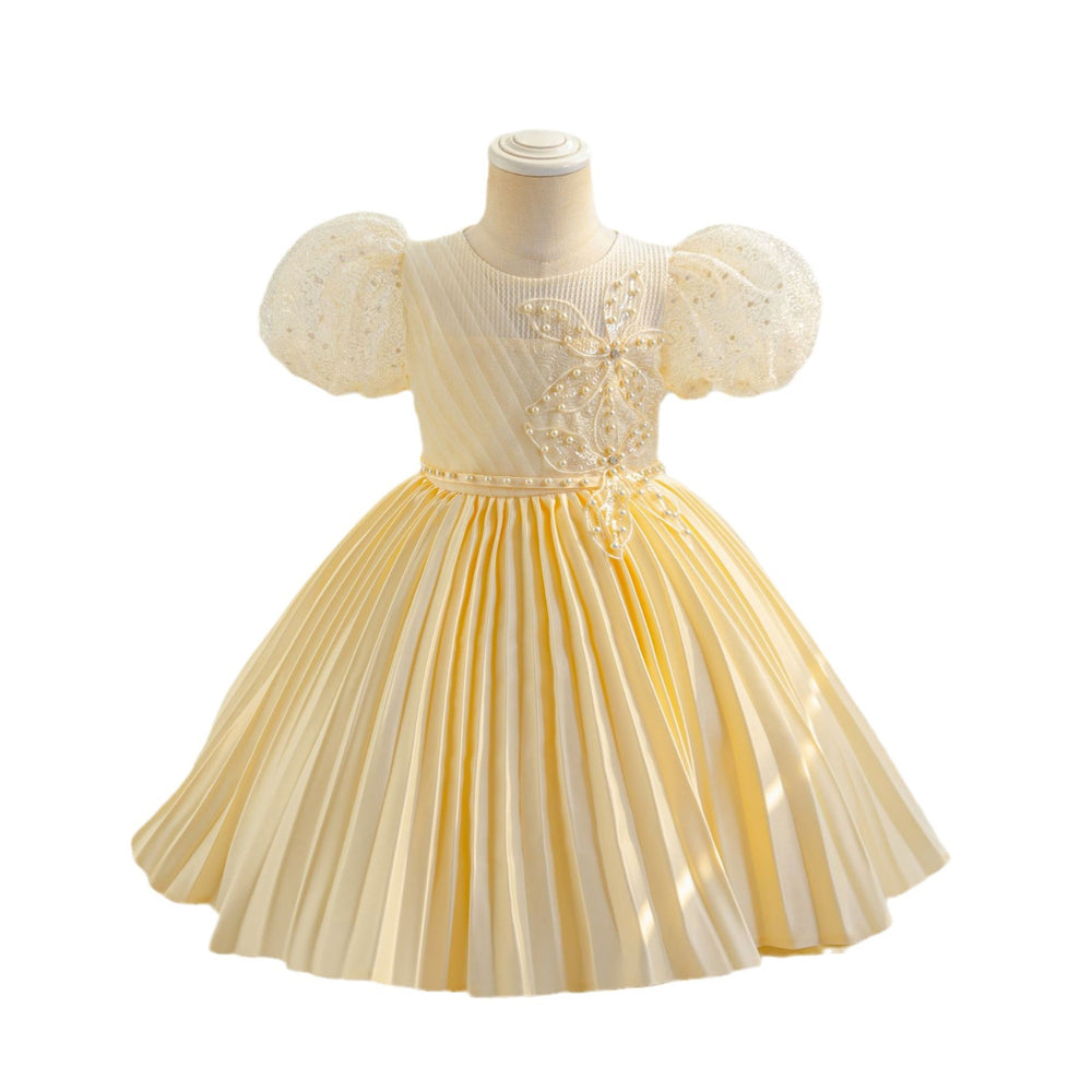 Export children's dress satin puff sleeve party princess dress flower girl birthday party dress kids dress
