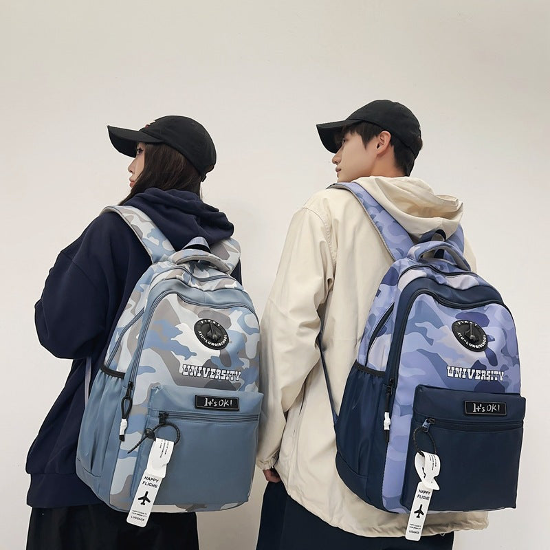 New spring and summer backpack large capacity boys camouflage junior high school student schoolbag fashion trend style campus backpack