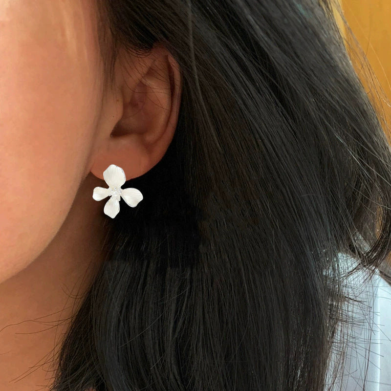 Sterling silver needle stylishniche styleclassy white enamel flower earrings iris flower blooming popularelegantclassy earrings