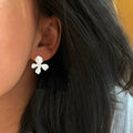 Sterling silver needle stylishniche styleclassy white enamel flower earrings iris flower blooming popularelegantclassy earrings