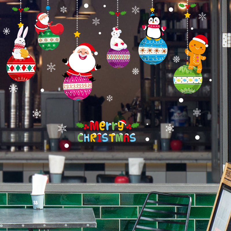 Christmas wall sticker new Christmas colored ball pendant storefront window glass door non-marking glue Christmas wall sticker XH6283