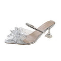 High heels women's fairy style 2023summerfashionoutwear pointed rhinestone square buckle transparent one-piece strap stiletto slippers