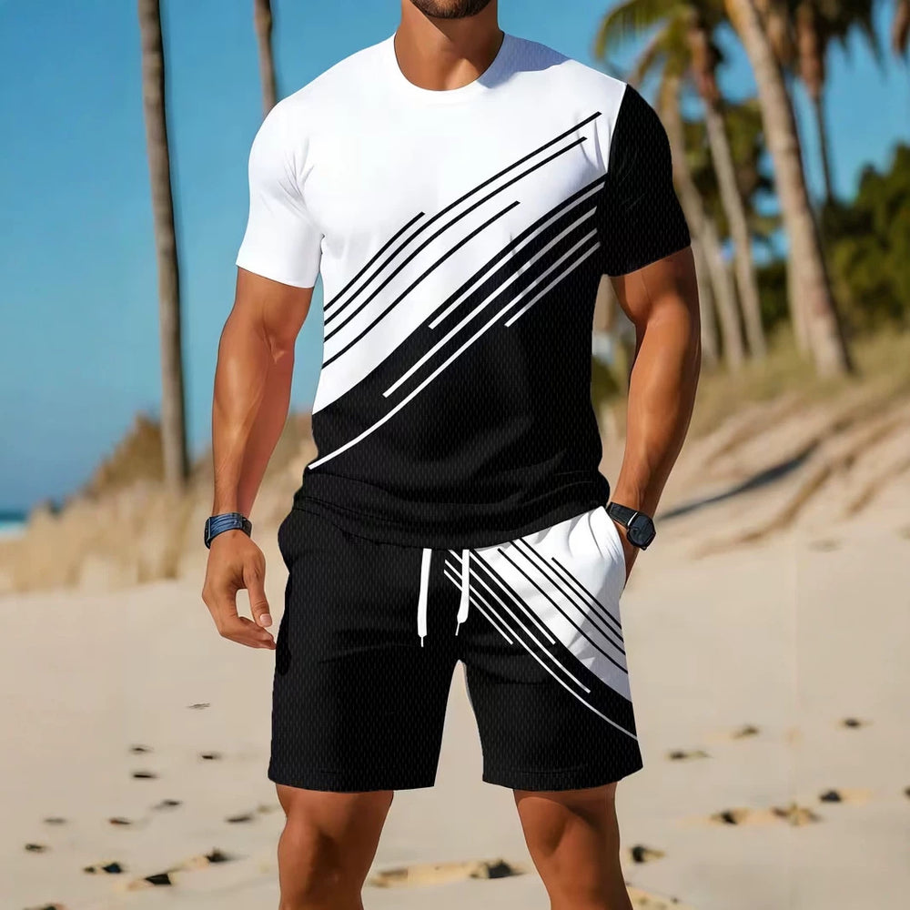 men's short-sleeve and shorts set, casual sportswear set, 3d printed cross-border hot seller, dropshipping available