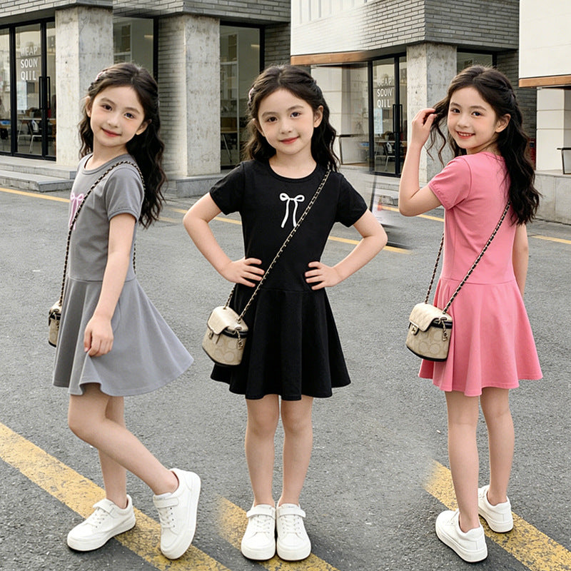 Girls' summer dress - new  collection - elementary school butterfly knot skirt - cute girl's dress - trendy casual style