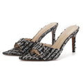 2026 spring/autumn new collection: single strap stiletto heel mules - pointed toe, open toe, chunky wool blend, chanel-inspired elegant high heel slippers