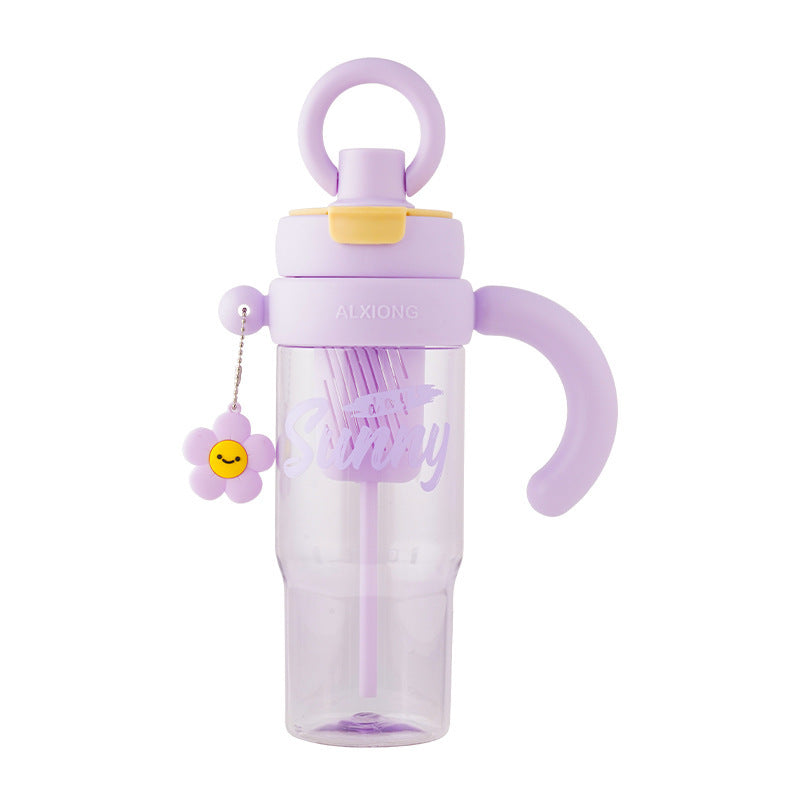 New arrival high-looking ice cup with lifting ring, large capacity double drink plastic water cup with handle and tea drain, tea straw cup