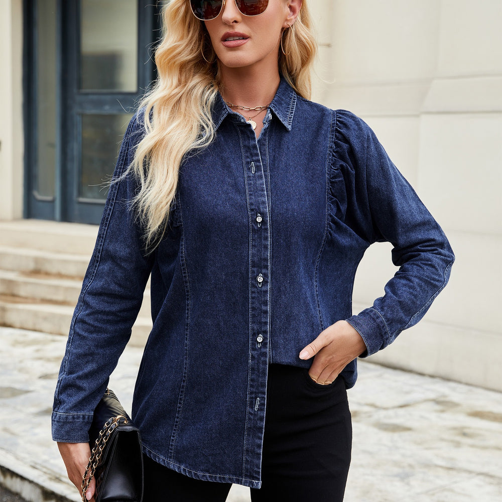 European and american cross-border foreign trade women's spring and summer new  independent station washed shrug denim long-sleeved shirt tops