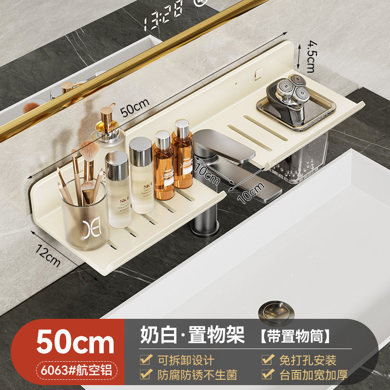 Space Aluminum Milk White Toilet Wash Sink Wash Sink Bathroom Shelf Mirror Front Faucet Storage Shelf Wall Hanging