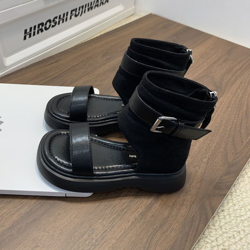 Cool and stylish girls' sandals with buckle straps, princess-style high-top sandals for kids, summer footwear for girls aged 3-7, fashionable shoes for girls
