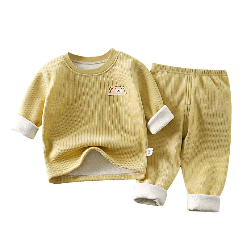 Kidsheattechsuitfleece-linedthickenedfall and winternew arrivalbaby bottomintimatesmiddle child autumn clothes and long trouserschildrensuit