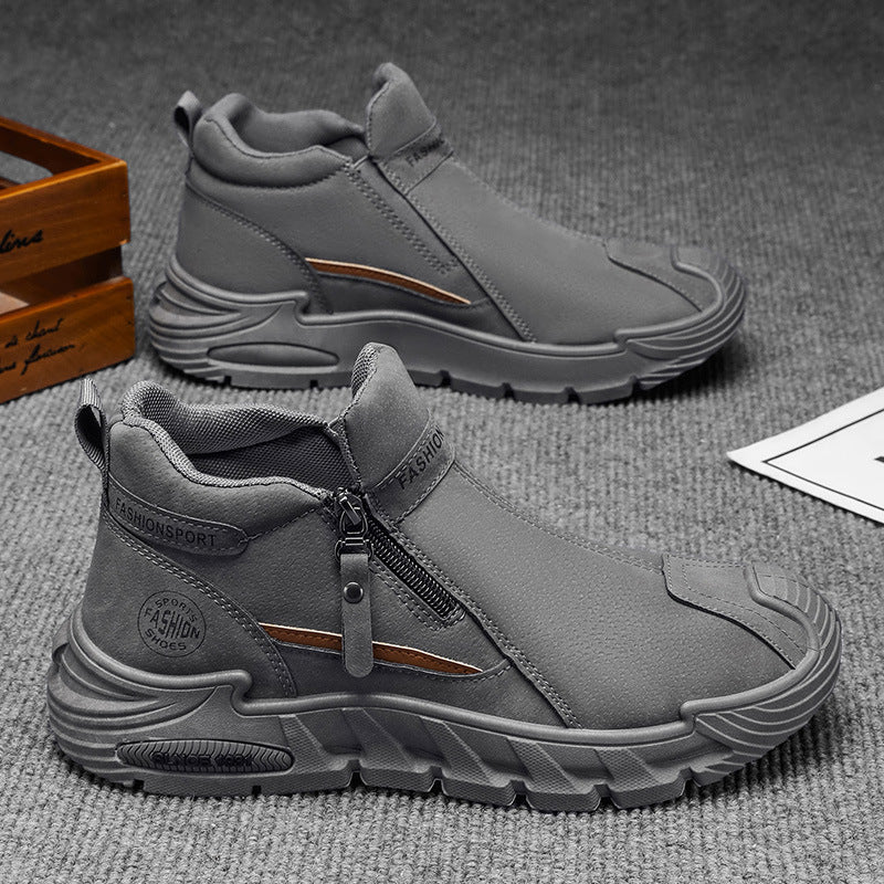 2025 spring new trendy men's anti-slip workwear versatile high-top zip-on slip-on chunky sole casual shoes