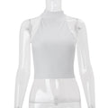 European and american style women's spring  new fashion solid color stand collar halter neck backless short sleeveless tank top
