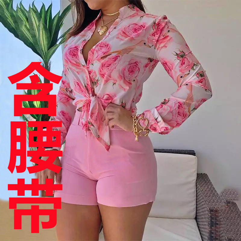 European and american export women's suit  cross-border new product lightly mature digital printing stand collar long sleeves shirt women's tops