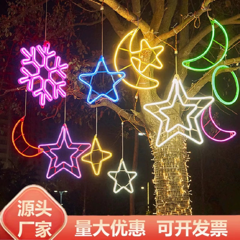 LED hanging tree light moon snowflake lantern outdoor waterproof lighting pentagram light festival pendant decorative engineering light