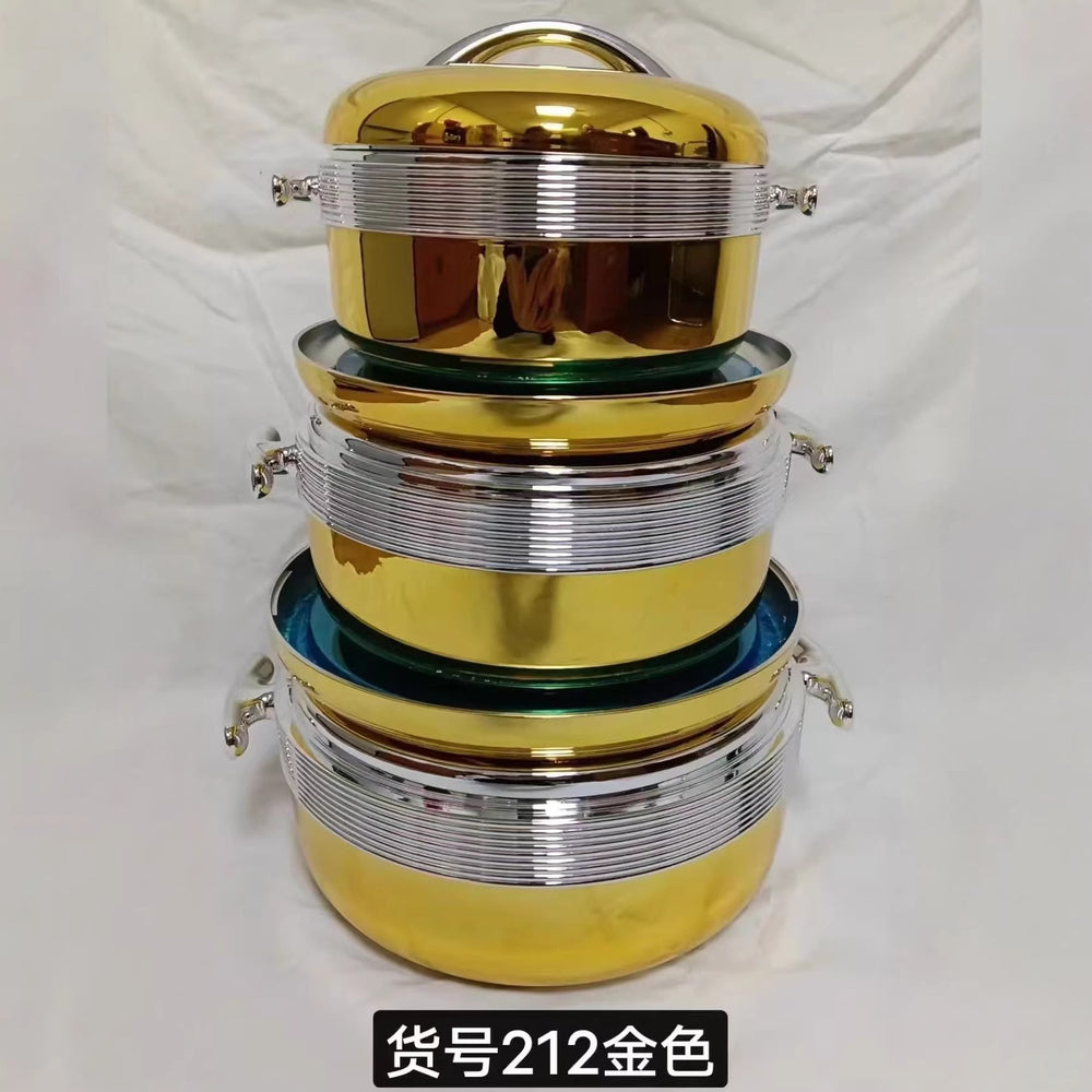 Food warmer container3pcs export cross-border gold handle round thermal insulation box 1-2-3.5l