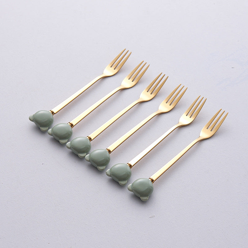 Cartoon stainless steel spoon and fork set - stylish dessert spoons, fruit forks, and ceramic mini forks for home use - wholesale