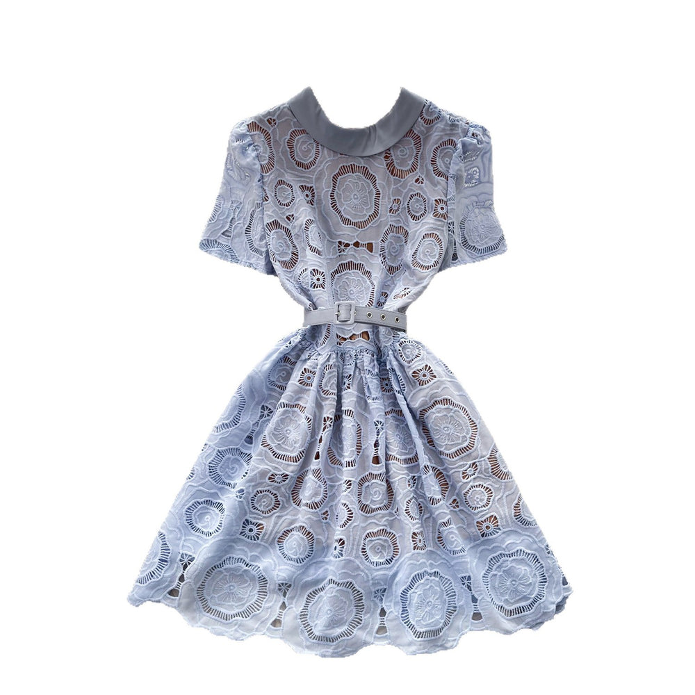 French chic pink cutout lace dress - women's summer high-style workwear, slimming a-line dress