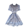 French chic pink cutout lace dress - women's summer high-style workwear, slimming a-line dress