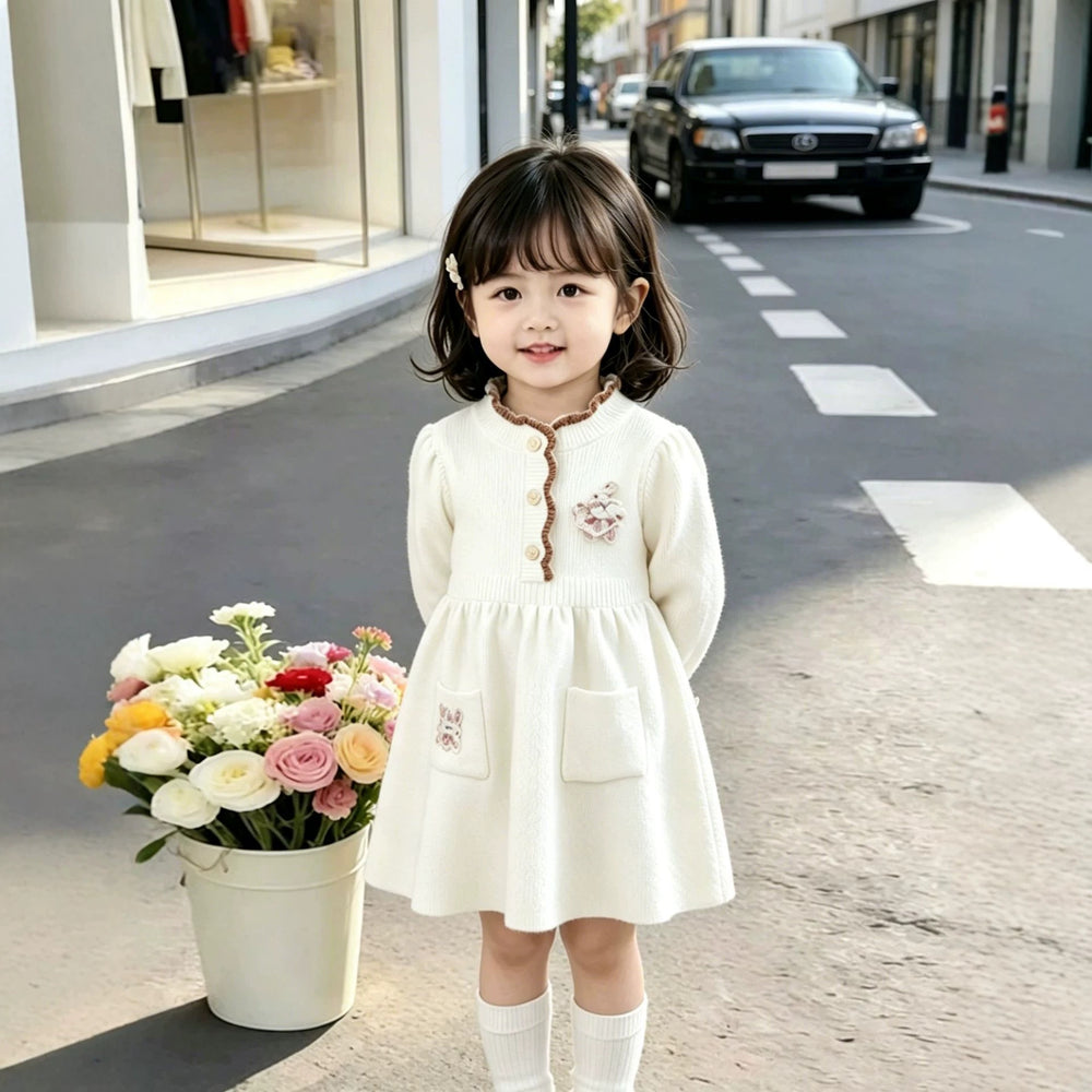 Girls' knit dress - new autumn/winter  collection - kids' lace collar knitted dress - baby red princess dress