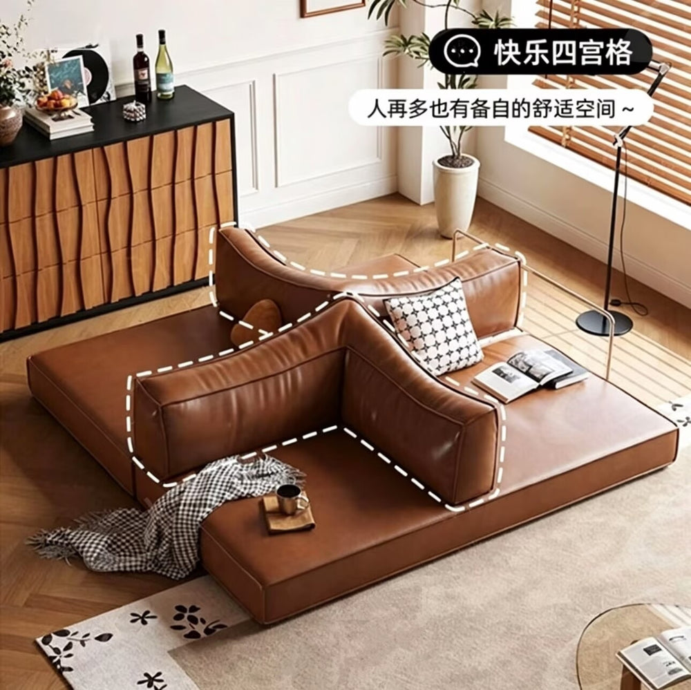Cat claw leather sofa living room medieval style foldable dual-purpose compressed sofa bed for home small apartment module pudding sofa