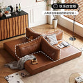 Cat claw leather sofa living room medieval style foldable dual-purpose compressed sofa bed for home small apartment module pudding sofa