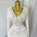 Autumn french chic sexy lace cutout v-neck long sleeve slimming fishtail maxi dress for women (export)