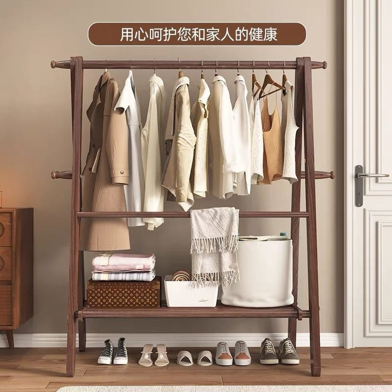 Foldable solid wood clothes rack - freestanding wardrobe for bedroom, living room, and home use - clothes storage, coat rack, and drying rack for rooms
