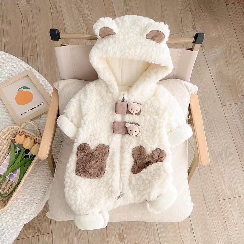8-12 months baby winter clothes newborn lambswool fleece sweater romper baby fleece-lined thickened bodysuit