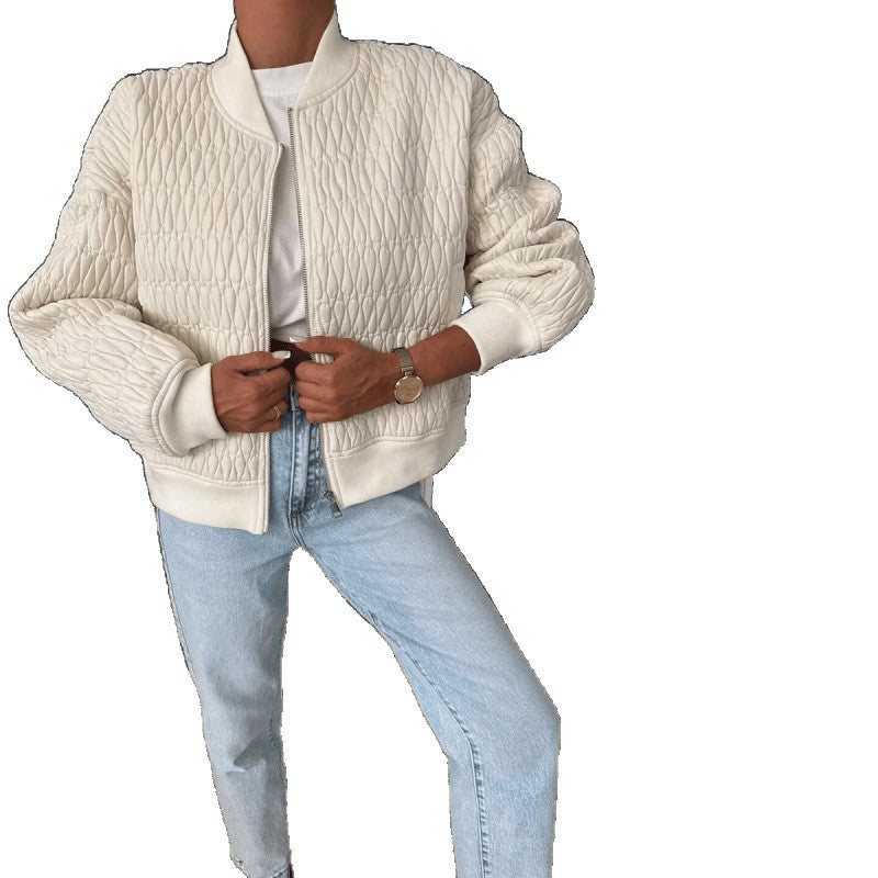 Aliexpress new autumn/winter collection: solid color embroidered cropped zip-up padded jacket
