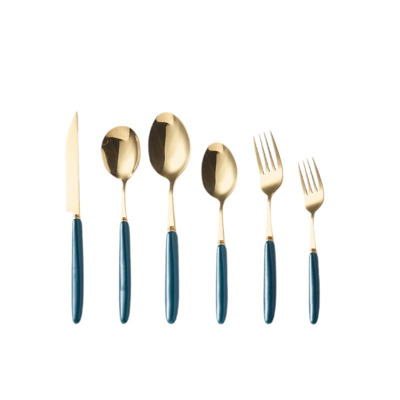 Amazon ceramic nordic light luxury ceramic stainless steel cutlery set - dark green steak knife, fork, and spoon