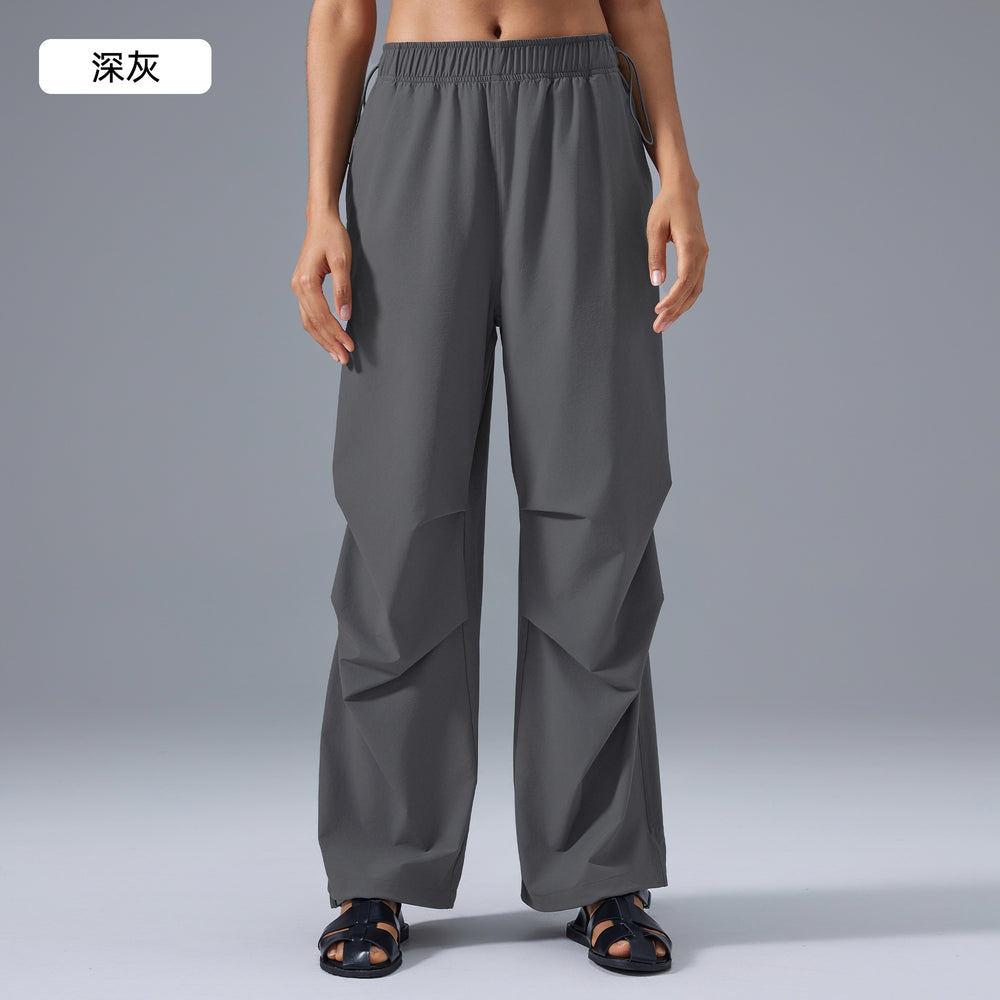 Loose straight-leg casual pants women's waist drawstring jogger pantsworkwear sports pants running fitness paratrooper pants d25087