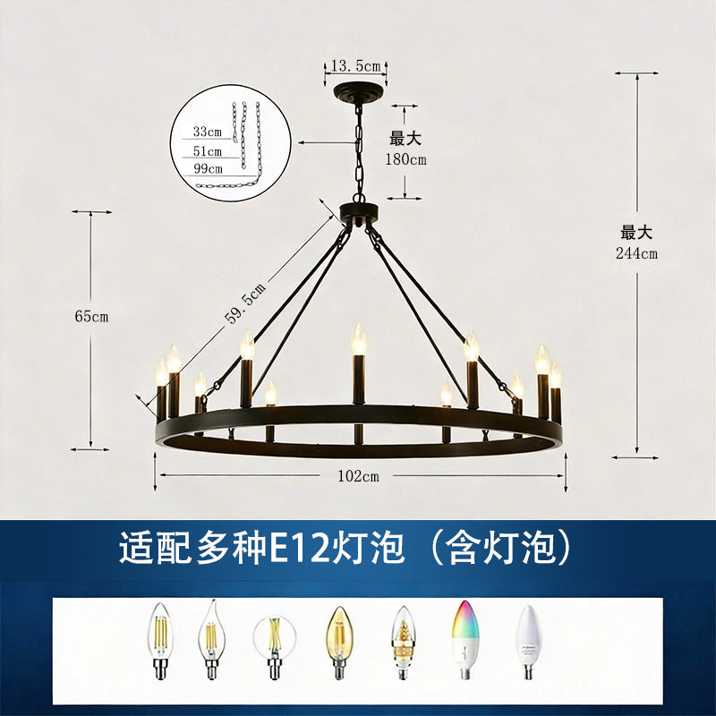 American industrial style two-tier ring pendant light - clear glass hotel villa living room dining room lighting fixture