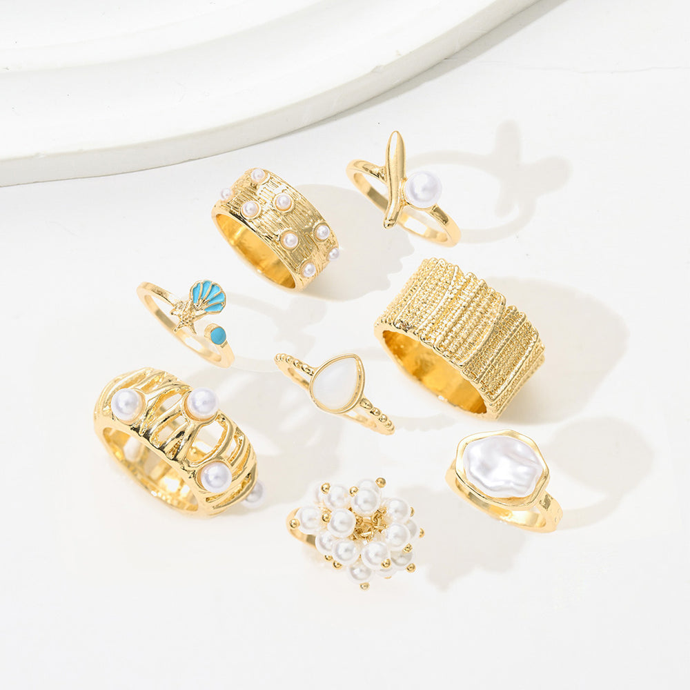Women's pearl ring set - european & american fashion, geometric, unique design, baroque floral & teardrop rings - wholesale