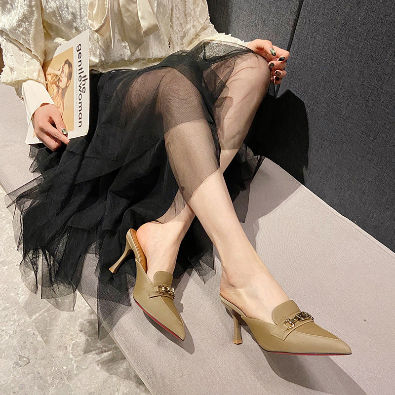 Summer  large size high heel bag head sandals women wear sexy pointed thin heel fashion fitting room half drag drive DNU