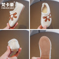 Girls' fleece-lined leather shoes, autumn/winter , double-layer cotton campus flats, loafers, princess shoes for girls