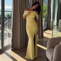 European and american style cross-border women's bodycon slit solid color bodycon dress with off-the-shoulder and asymmetrical design