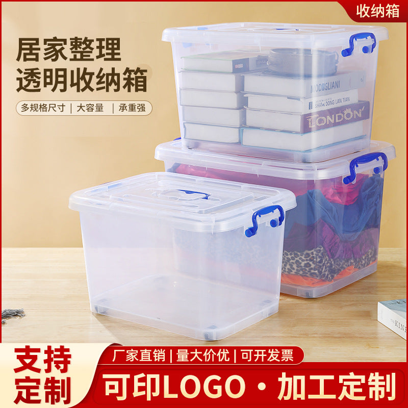 Customized plastic transparent storage box, clothes quilt sorting box, large and small storage box, snack toy storage box.
