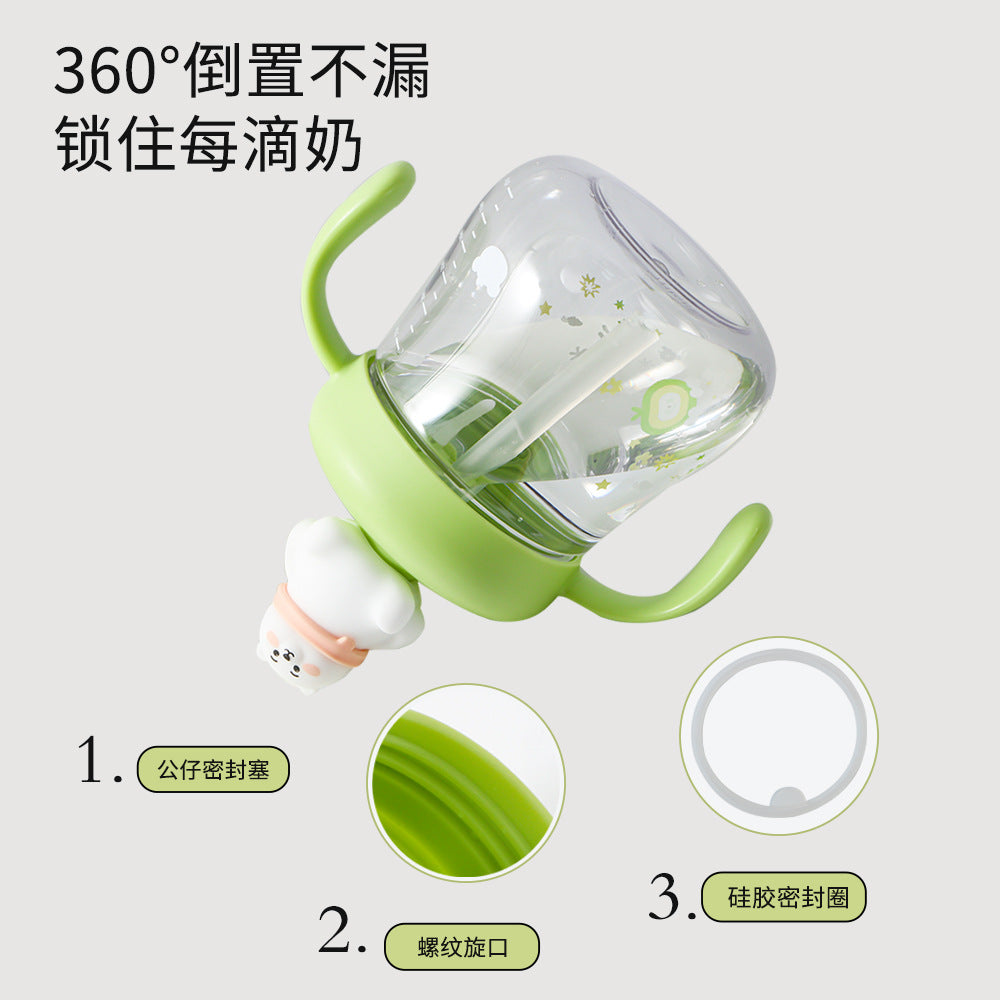 New cute kids' home water cup, baby straw cup for 1-3 year olds, cartoon straw training cup