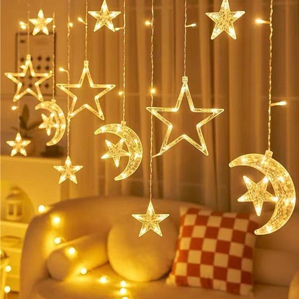 LED star holding moon curtain light star light holiday scene arrangement bedroom romantic room christmas decoration atmosphere light