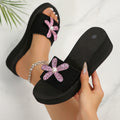 plus size round toe one-shaped wedge slippers 2025new arrival rhinestone flower women's exportfashion open-toe slippers