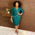 African women's plus size office lady commute chic rhinestone embellished tiktok  fashion professional style two-piece dress set