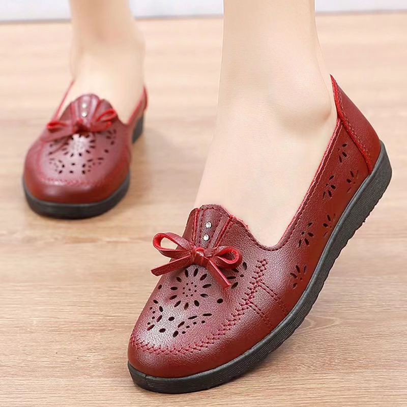 Soft leather soft bottom ladieswear shoes flatsabrasion resistantwaterproofbows work shoes wechat group purchase live broadcast one piece dropshipping
