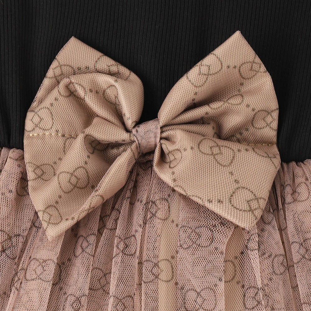 European and american style breathable short-sleeve english print bowknot mesh skirt girls' dress - children's clothing for toddlers and young children