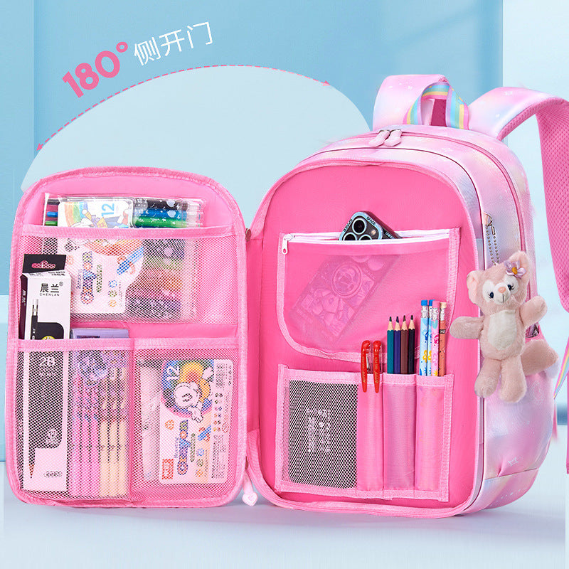 New primary school schoolbag women's lightweight large-capacity refrigerator side opening to reduce the burden of dream children's backpack for grades 1-6