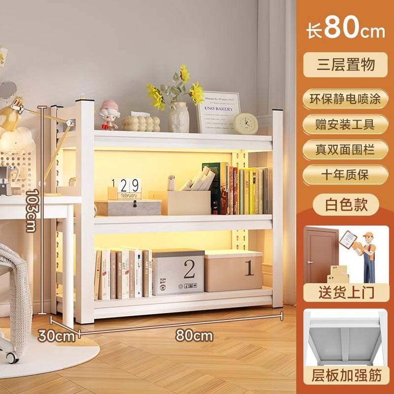 Multi-tier floor storage rack, steel bookshelf for home, living room, bedroom, kids' picture book organizer, simple iron art bookcase
